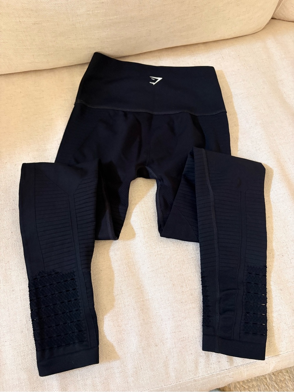 Gymshark Black High-Waist Seamless Leggings with Textured Panels